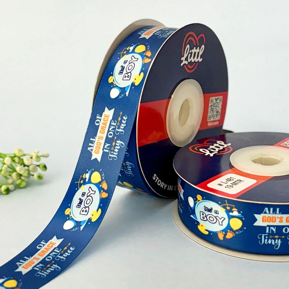 It's a Boy Printed Ribbon 1 inch (25 mm) - Blue Shades - Navy - printed satin ribbon by Littl India