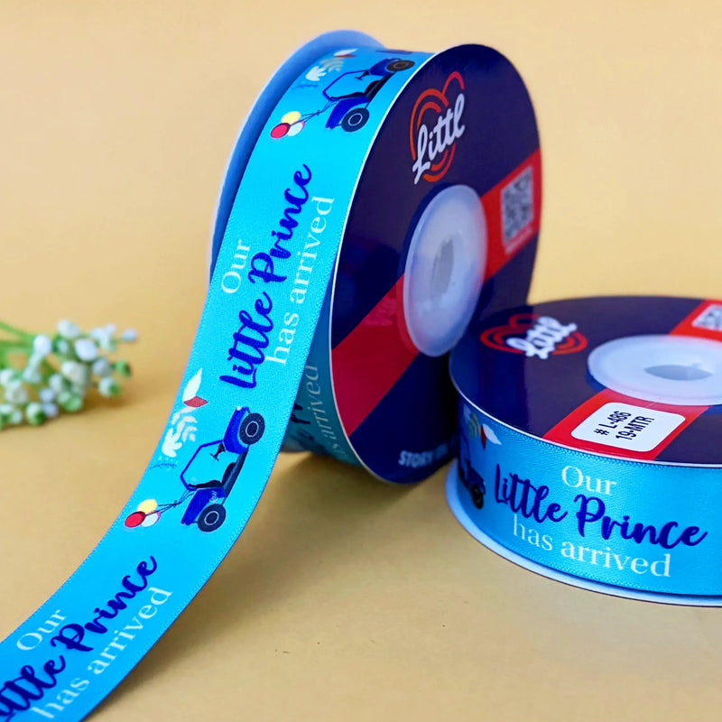 It's a Boy Printed Ribbon 25mm - Sky Blue - printed satin ribbon by Littl India