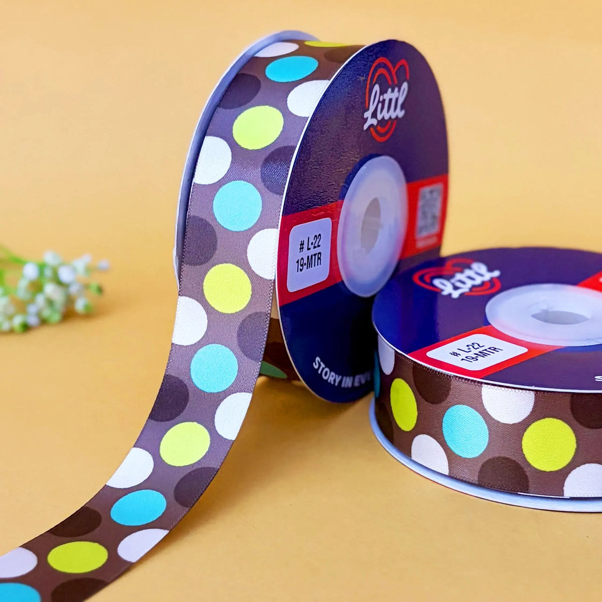Brown Floral Vine Printed Ribbon 1 inch (25 mm) - 1 inch (25 mm) printed ribbon by Littl India