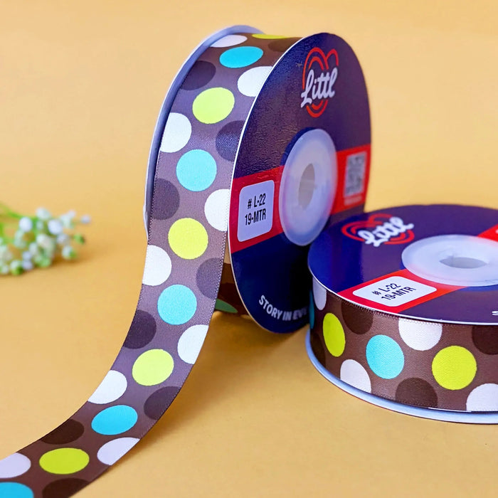 Dots Cocoa Confetti – Printed Satin Ribbon, 25 mm