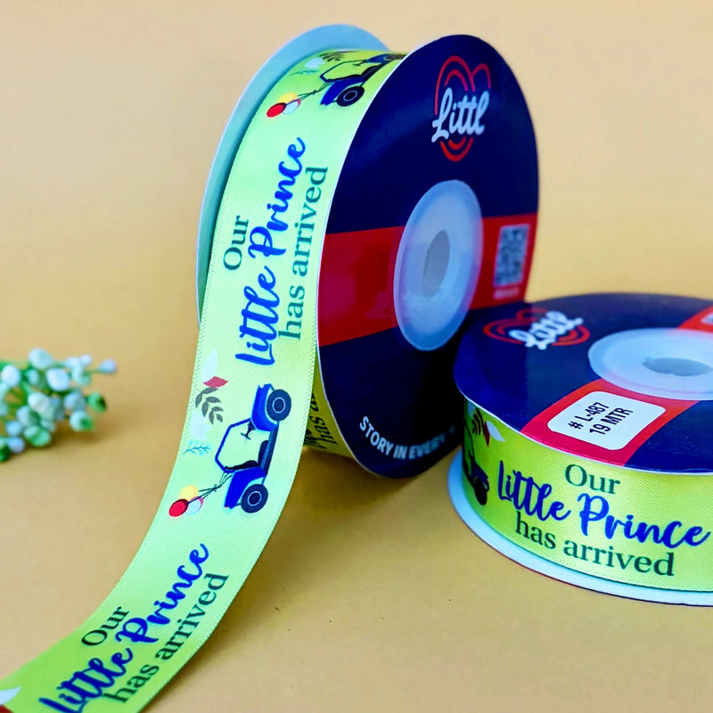 It's a Boy Printed Ribbon 25mm - Lime Green - printed satin ribbon by Littl India