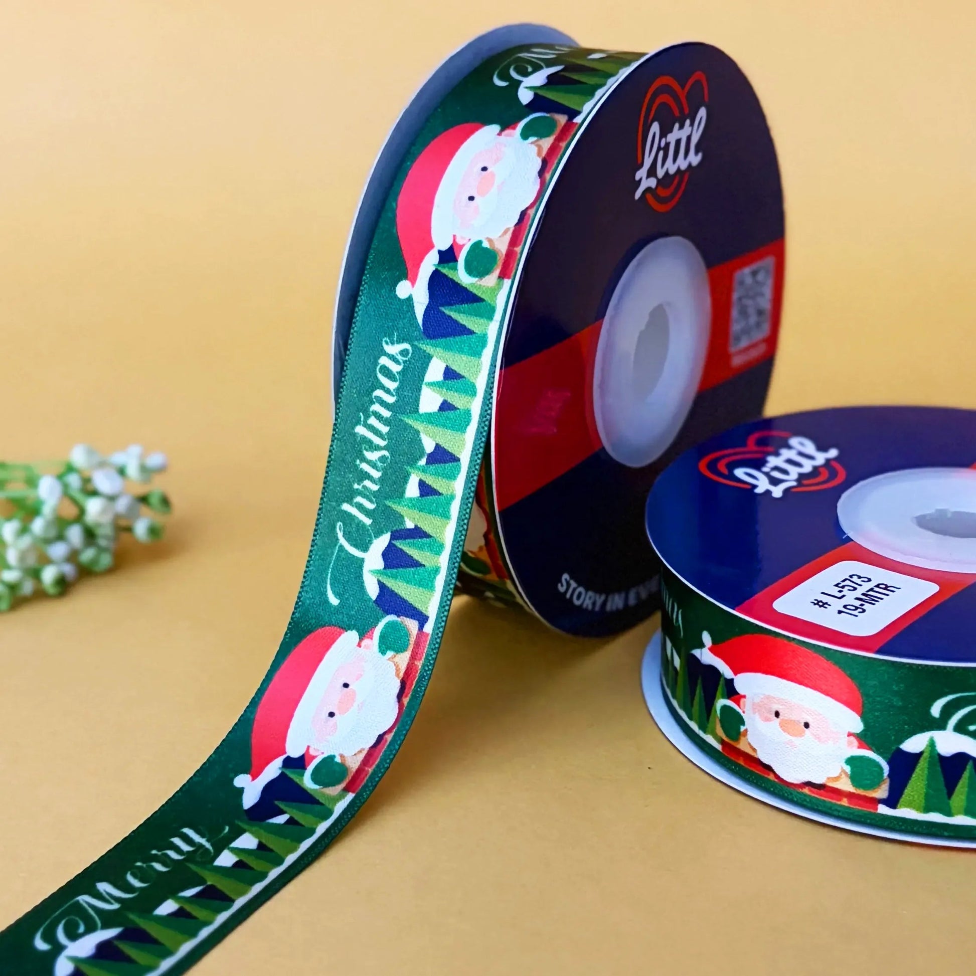 ribbon-Green-Christmas Ribbon Maroon - Elegant Merry Christmas Satin - Luxury Gift Wrapping - 25MM x 19M-Littl Ribbons