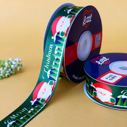 ribbon-Green-Christmas Ribbon Maroon - Elegant Merry Christmas Satin - Luxury Gift Wrapping - 25MM x 19M-Littl Ribbons