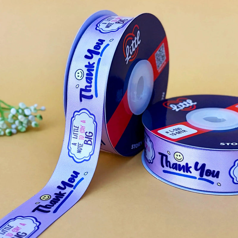 Thank You Printed Ribbon 25mm - Alternate Colours - Lilac - printed satin ribbon by Littl India