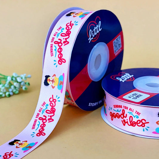 ribbon-Pastel Red-Best Wishes Congratulations Satin Ribbon 1 Inch 19 Meter - Gift Wrapping Celebration Hamper Wedding Packaging - Premium Double Face - 8 Colors - Ships Same Day India-Littl Ribbons
