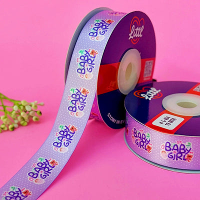 ribbon-Lilac-Its a Girl Baby Shower Ribbon 1 Inch 19 Meter - Pink Baby Girl Gift Wrapping Birth Announcement Newborn Celebration - Premium Satin - 3 Colors - Same Day Dispatch India-Littl Ribbons