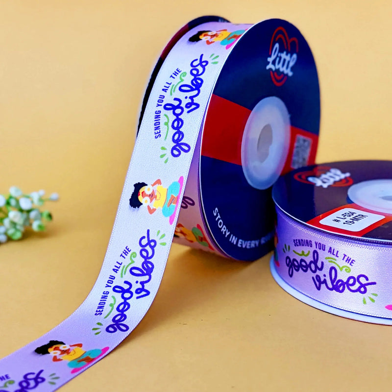 Best Wishes Printed Ribbon 25mm - Classic Set - Rust - printed satin ribbon by Littl India