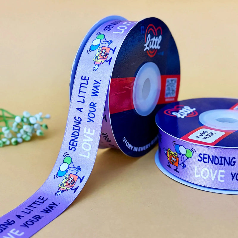 Best Wishes Printed Ribbon 25mm - Alternate Colours - Lilac - printed satin ribbon by Littl India