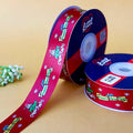 Merry Christmas Printed Ribbon 25mm - Green - Maroon - printed satin ribbon by Littl India