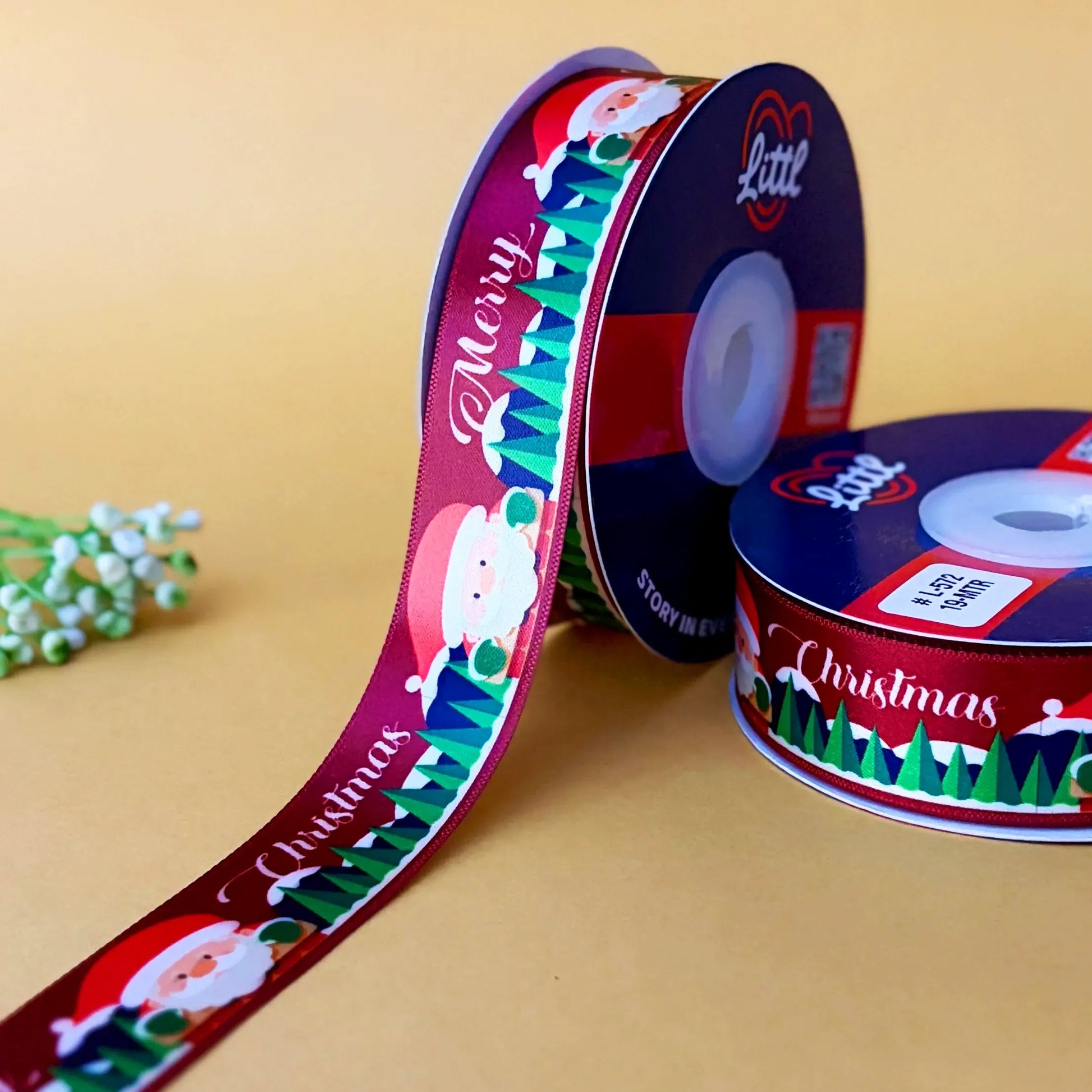 ribbon-Maroon-Christmas Ribbon Maroon - Elegant Merry Christmas Satin - Luxury Gift Wrapping - 25MM x 19M-Littl Ribbons