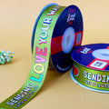 Best Wishes Printed Ribbon 25mm - Olive - printed satin ribbon by Littl India