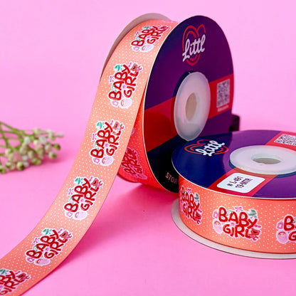 ribbon-Pastel Red-Its a Girl Baby Shower Ribbon 1 Inch 19 Meter - Pink Baby Girl Gift Wrapping Birth Announcement Newborn Celebration - Premium Satin - 3 Colors - Same Day Dispatch India-Littl Ribbons