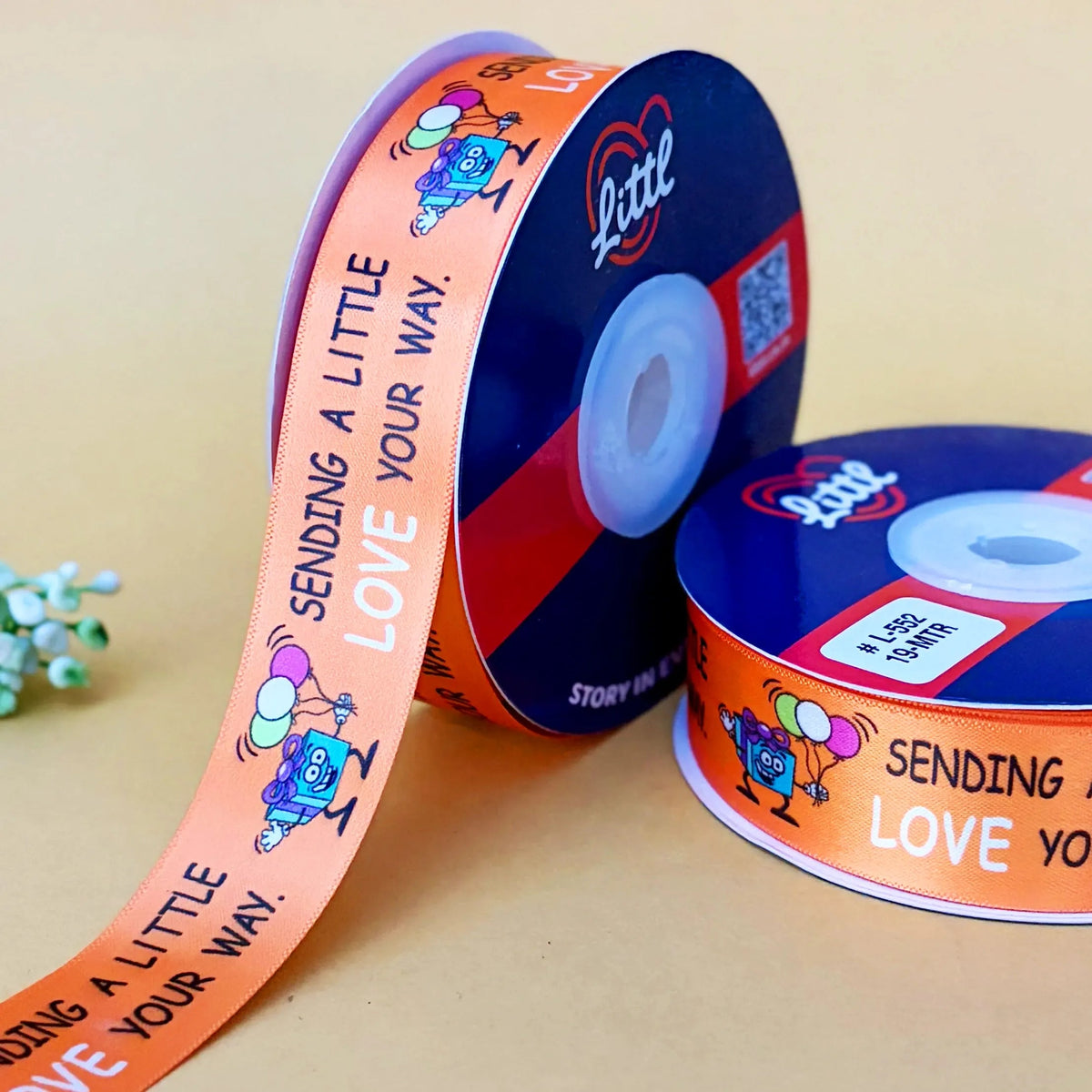 Best Wishes Printed Ribbon 1 inch (25 mm) - Alternate Colours - Orange - printed satin ribbon by Littl India
