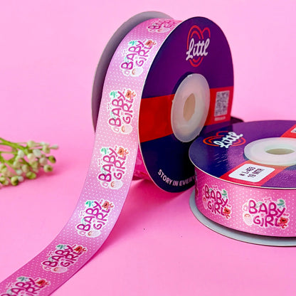 ribbon-Majenta-Its a Girl Baby Shower Ribbon 1 Inch 19 Meter - Pink Baby Girl Gift Wrapping Birth Announcement Newborn Celebration - Premium Satin - 3 Colors - Same Day Dispatch India-Littl Ribbons
