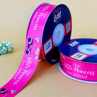 ribbon-Fushia-Its a Girl Double Face Satin Printed Ribbon 1 Inch 19M Baby-Littl Ribbons