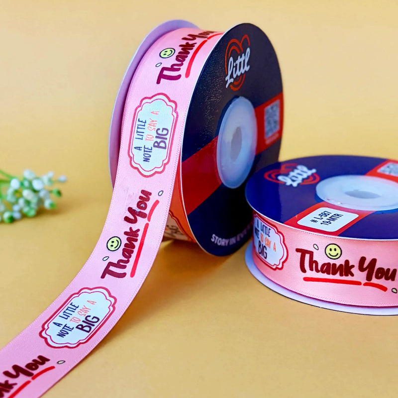 Thank You Printed Ribbon 25mm - Alternate Colours - Peach - printed satin ribbon by Littl India