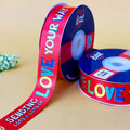 Best Wishes Printed Ribbon 25mm - Red - printed satin ribbon by Littl India