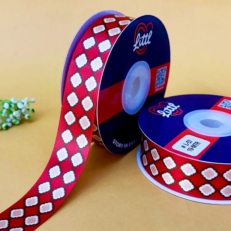 Red Ethnic Printed Ribbon 25mm - 25mm printed ribbon by Littl India