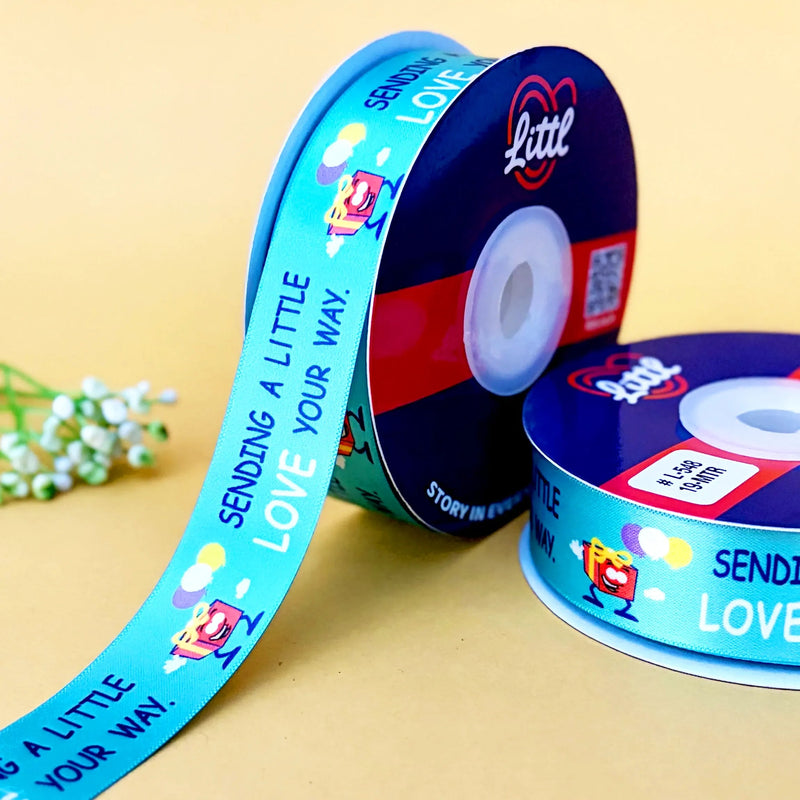 Best Wishes Printed Ribbon 25mm - Alternate Colours - Sea Green - printed satin ribbon by Littl India