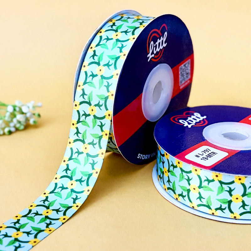 Sea Green Ethnic Printed Ribbon 25mm - 25mm printed ribbon by Littl India
