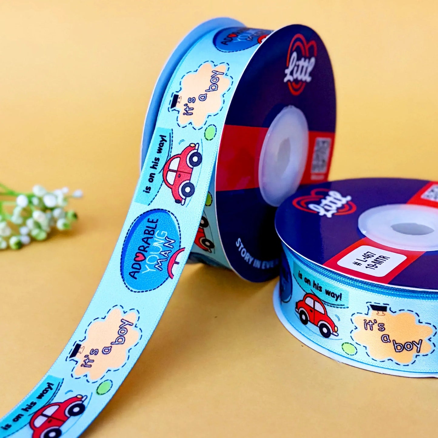 ribbon-sky blue-its a boy baby shower ribbon 1 inch 19 meter - blue baby boy gift wrapping birth announcement newborn celebration - premium satin - 7 colors - same day dispatch india-littl ribbons