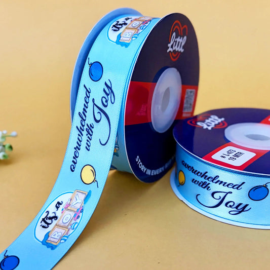ribbon-Sky Blue-Ribbons | IT'S A BOY Double Face Satin Printed Ribbon | 1 inch width-Littl Ribbons