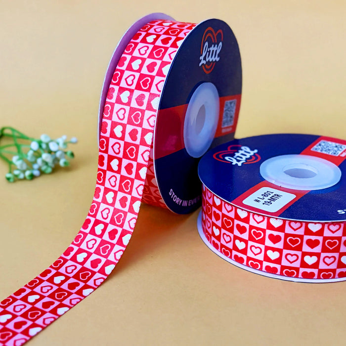 Heart Tile Red – I Love You Printed Ribbon, 25 mm