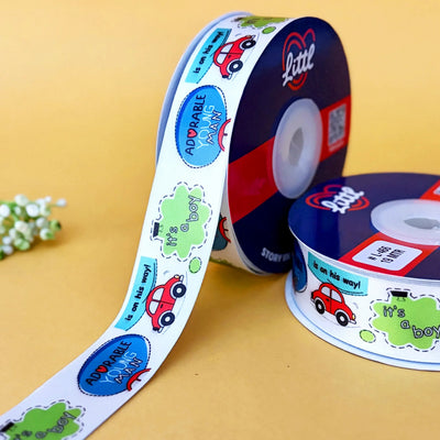ribbon-White-Its a Boy Baby Shower Ribbon 1 Inch 19 Meter - Blue Baby Boy Gift Wrapping Birth Announcement Newborn Celebration - Premium Satin - 7 Colors - Same Day Dispatch India-Littl Ribbons