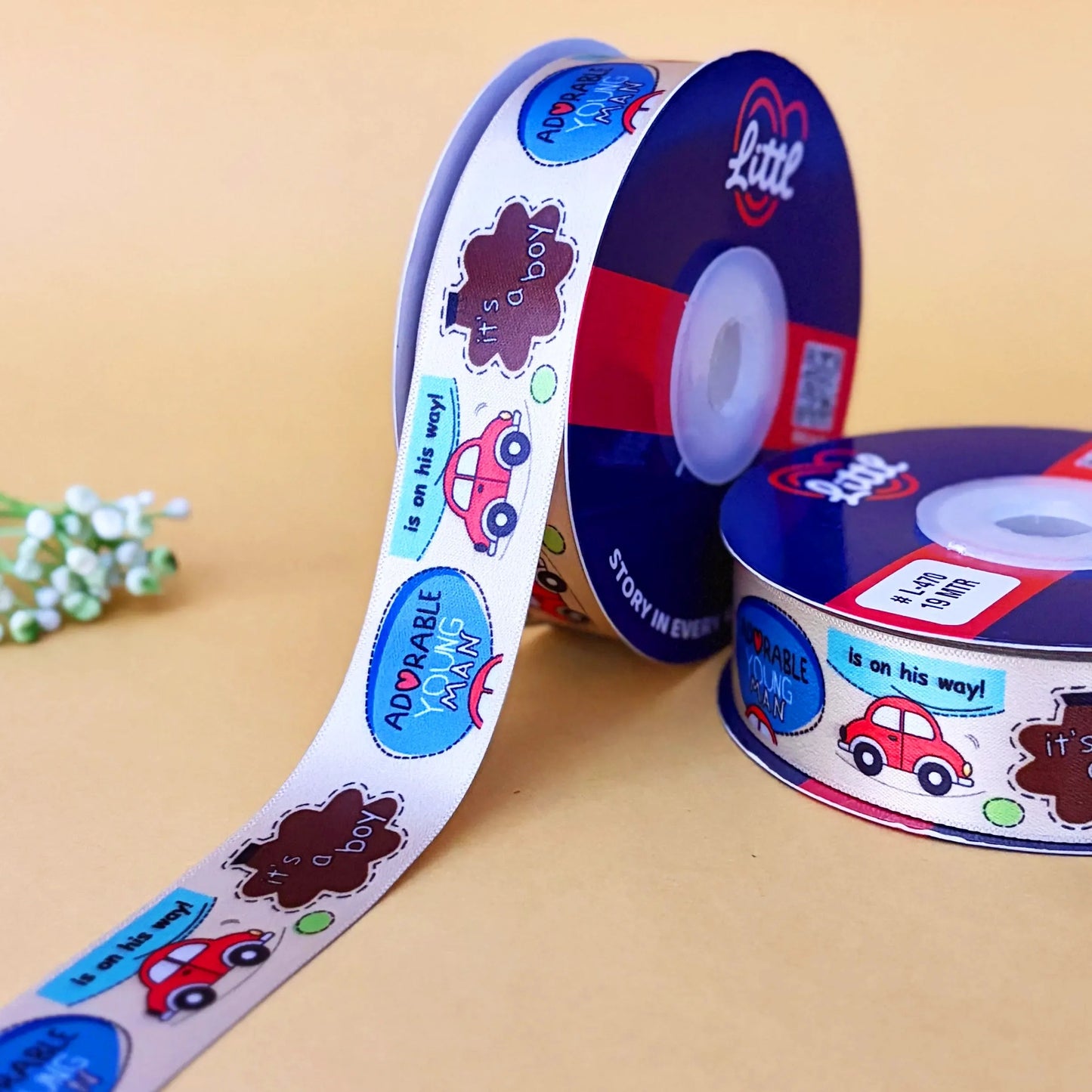 ribbon-beige-its a boy baby shower ribbon 1 inch 19 meter - blue baby boy gift wrapping birth announcement newborn celebration - premium satin - 7 colors - same day dispatch india-littl ribbons