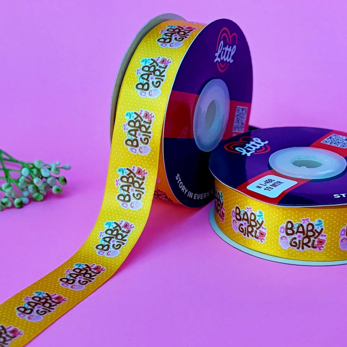 ribbon-yellow-its a girl baby shower ribbon 1 inch 19 meter - pink baby girl gift wrapping birth announcement newborn celebration - premium satin - 3 colors - same day dispatch india-littl ribbons