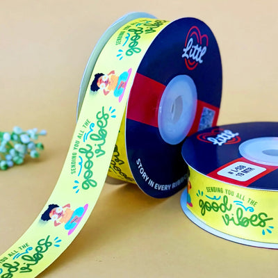 ribbon-Yellow-Best Wishes Congratulations Satin Ribbon 1 Inch 19 Meter - Gift Wrapping Celebration Hamper Wedding Packaging - Premium Double Face - 8 Colors - Ships Same Day India-Littl Ribbons