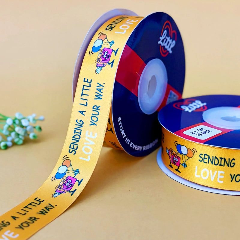 Best Wishes Printed Ribbon 25mm - Alternate Colours - Yellow - printed satin ribbon by Littl India
