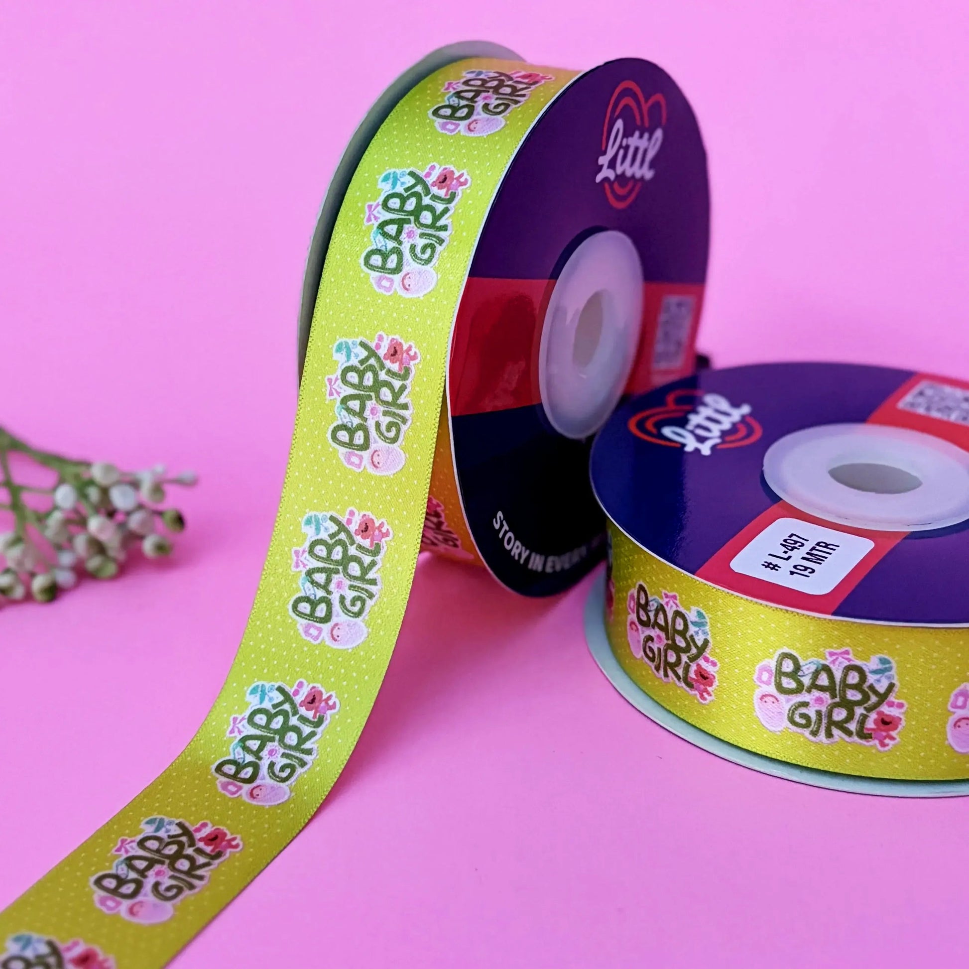 ribbon-Olive-Its a Girl Baby Shower Ribbon 1 Inch 19 Meter - Pink Baby Girl Gift Wrapping Birth Announcement Newborn Celebration - Premium Satin - 3 Colors - Same Day Dispatch India-Littl Ribbons