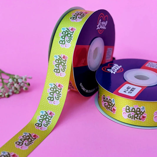 ribbon-Olive-Its a Girl Baby Shower Ribbon 1 Inch 19 Meter - Pink Baby Girl Gift Wrapping Birth Announcement Newborn Celebration - Premium Satin - 3 Colors - Same Day Dispatch India-Littl Ribbons