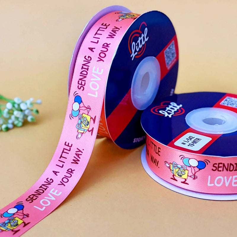 Best Wishes Printed Ribbon 25mm - Alternate Colours - Peach - printed satin ribbon by Littl India