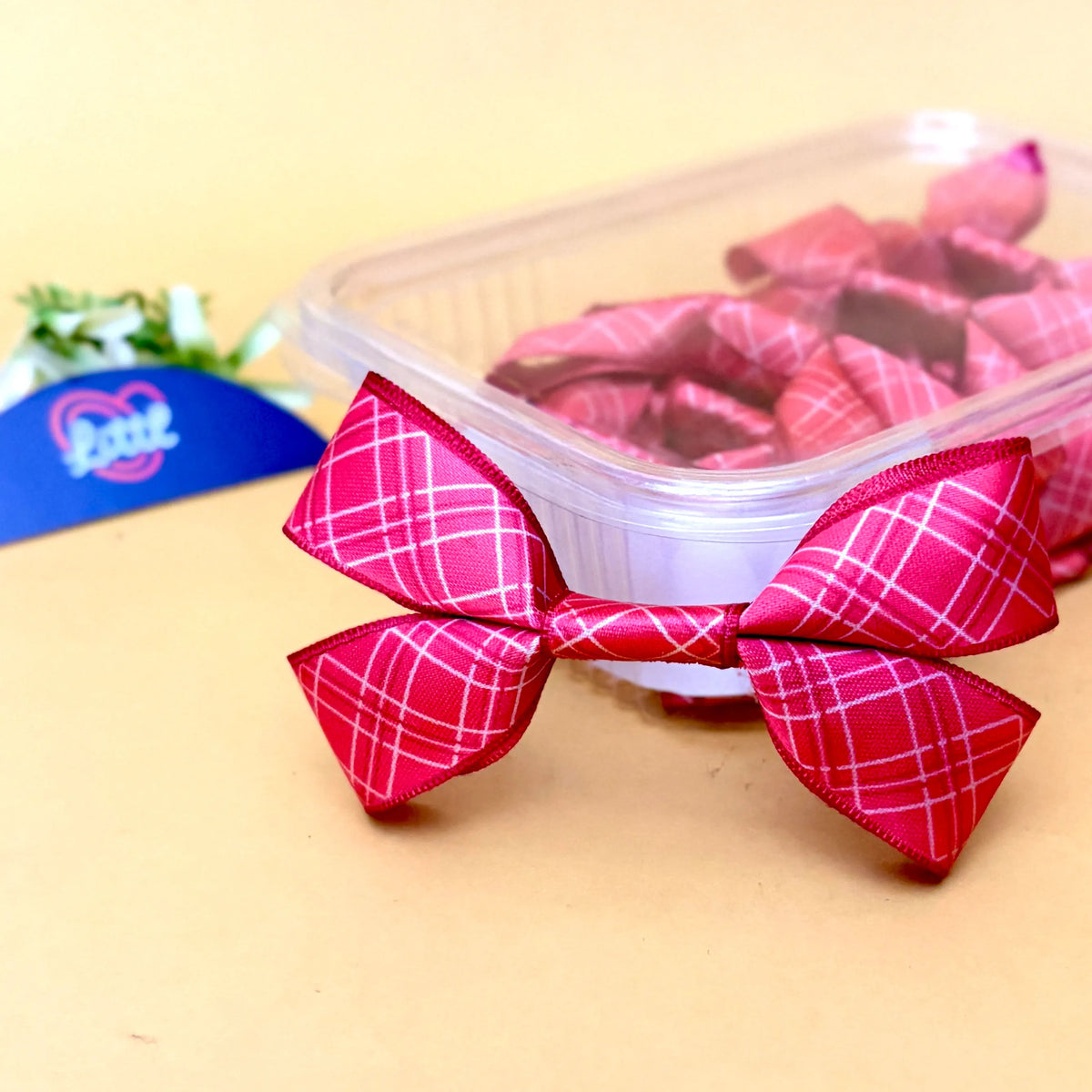Windowpane Hot Pink – Ready-Made Satin Bows, pack of 10, by Littl