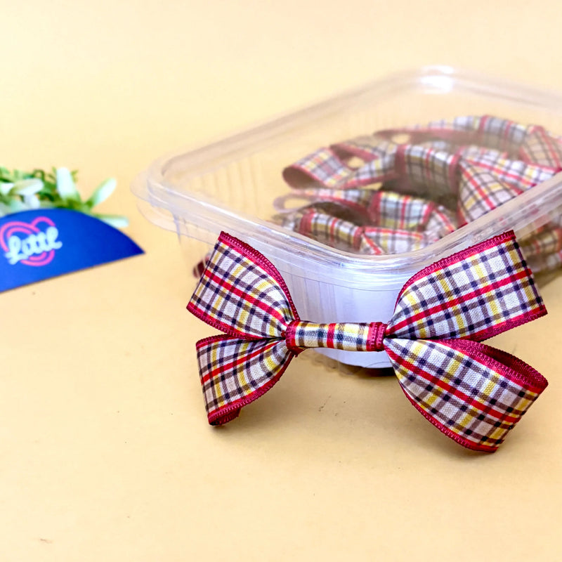 Ribbon Bow-Ribbon Bow 10 Pcs Pack Readymade Pastel Red Brown Satin Craft-Littl