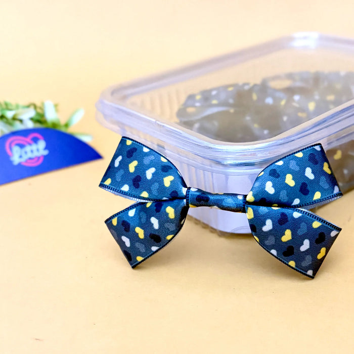 Hearts Navy Sunshine – Ready-Made Satin Bows, Simple or Tail, Pack of 10