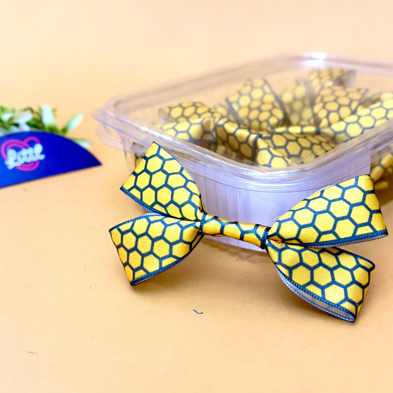 Ribbon Bow-Ribbon Bow 10 Pcs Pack Readymade Yellow Black Satin Craft-Littl