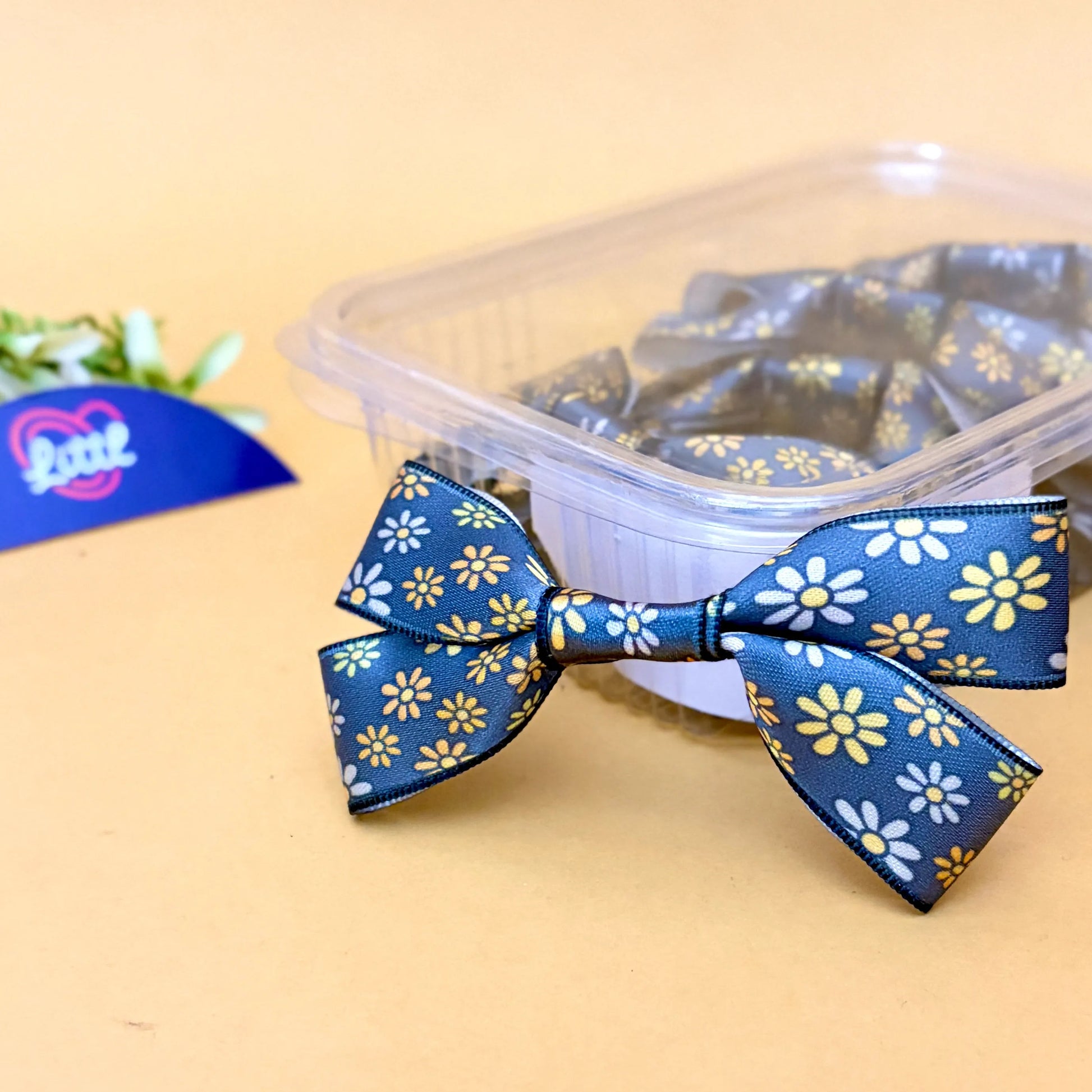 Ribbon Bow-Ribbon Bow 10 Pcs Pack Readymade Yellow Black Satin Craft-Littl