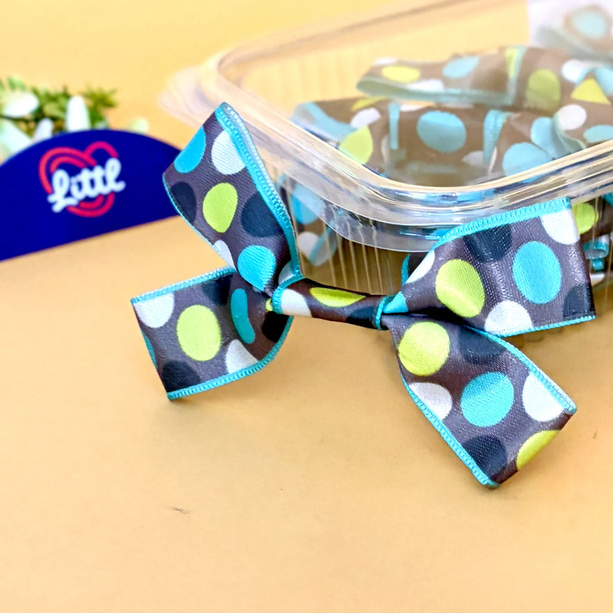 Dots Cocoa Confetti – Ready-Made Satin Bows, pack of 10, by Littl