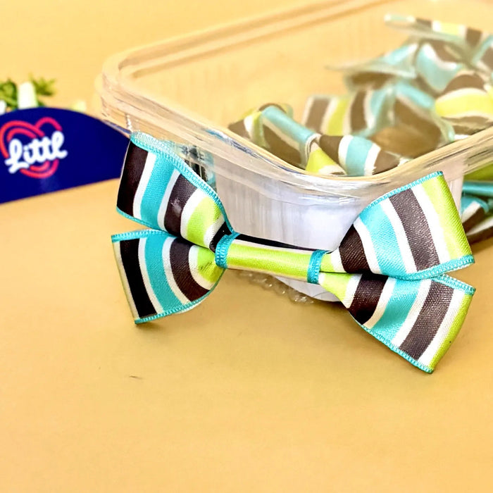 Stripe Lime Aqua – Ready-Made Satin Bows, Simple or Tail, Pack of 10