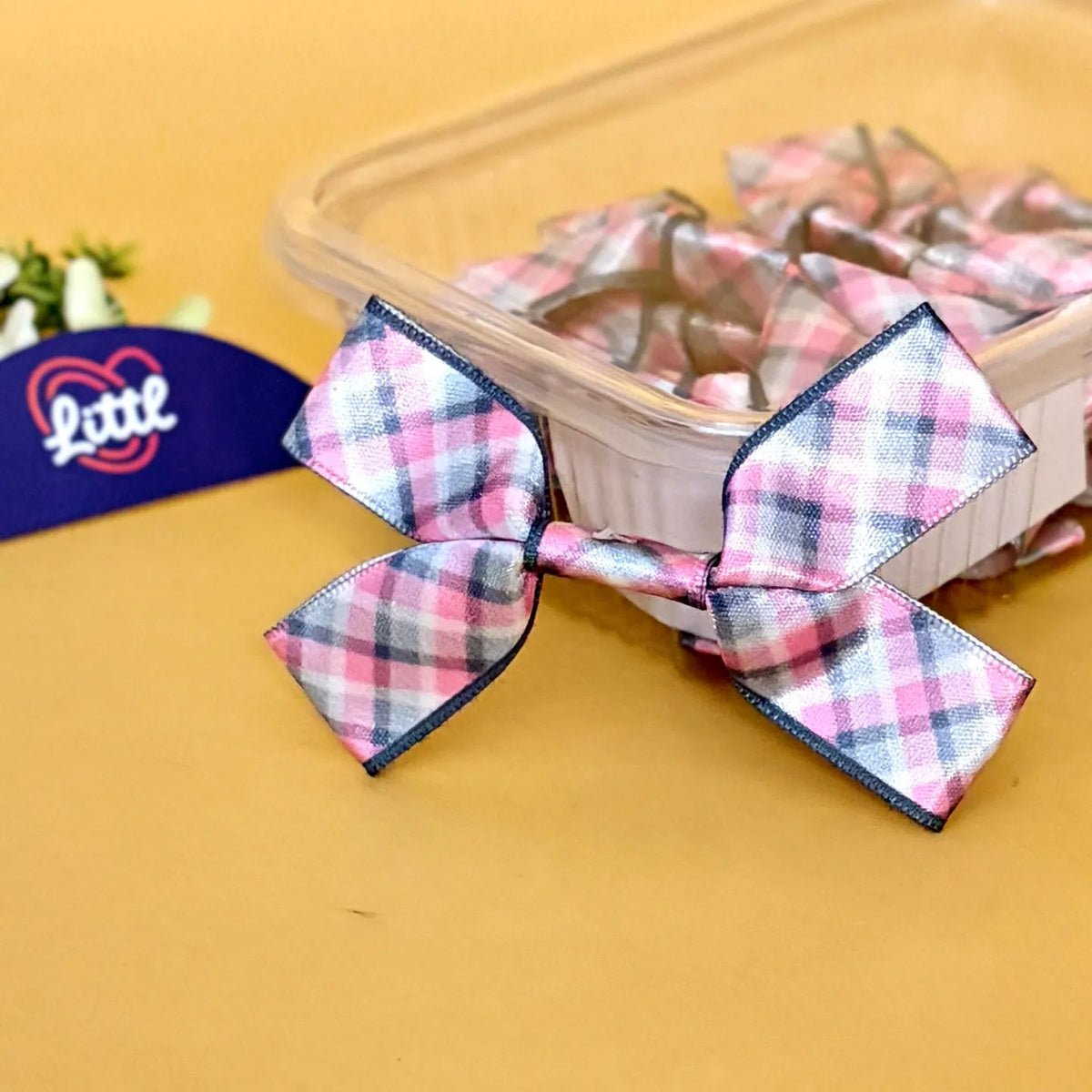 Plaid Rose Grey – Ready-Made Satin Bows, Simple or Tail, Pack of 10