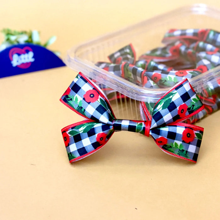 Gingham Poppy Picnic – Ready-Made Satin Bows, Simple or Tail, Pack of 10