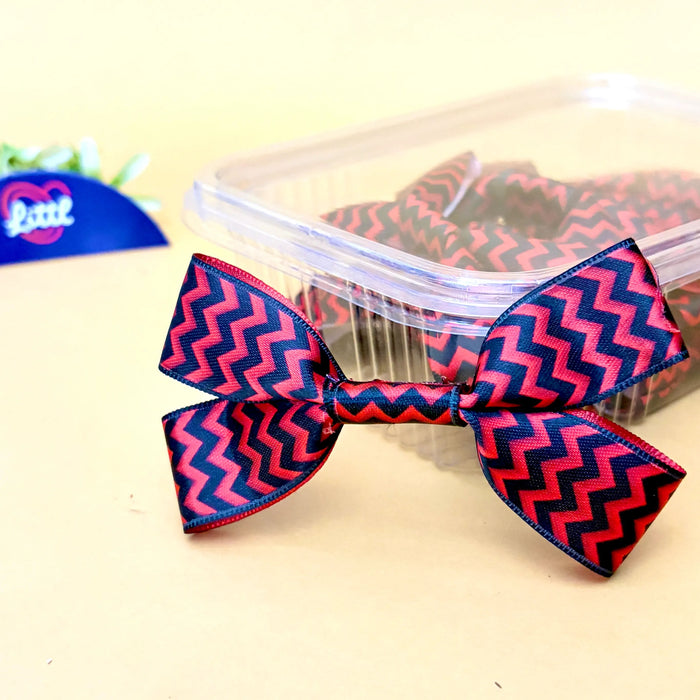 Zigzag Cherry Night – Ready-Made Satin Bows, Simple or Tail, Pack of 10