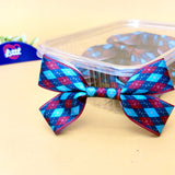 Argyle Navy Aqua – Ready-Made Satin Bows, pack of 10, by Littl