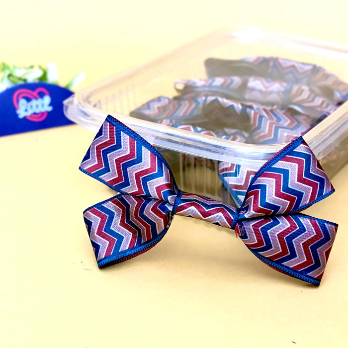 Chevron Wine Navy – Ready-Made Satin Bows, Simple or Tail, Pack of 10