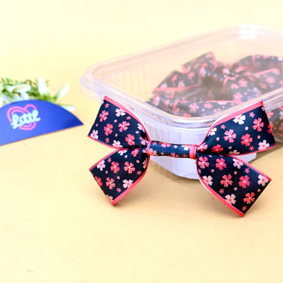Blossom Navy Blush – Ready-Made Satin Bows, pack of 10, by Littl