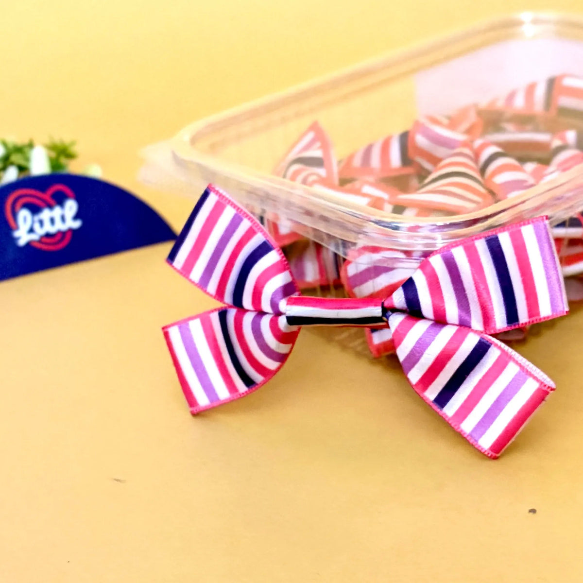 Stripe Candy Pink – Ready-Made Satin Bows, pack of 10, by Littl