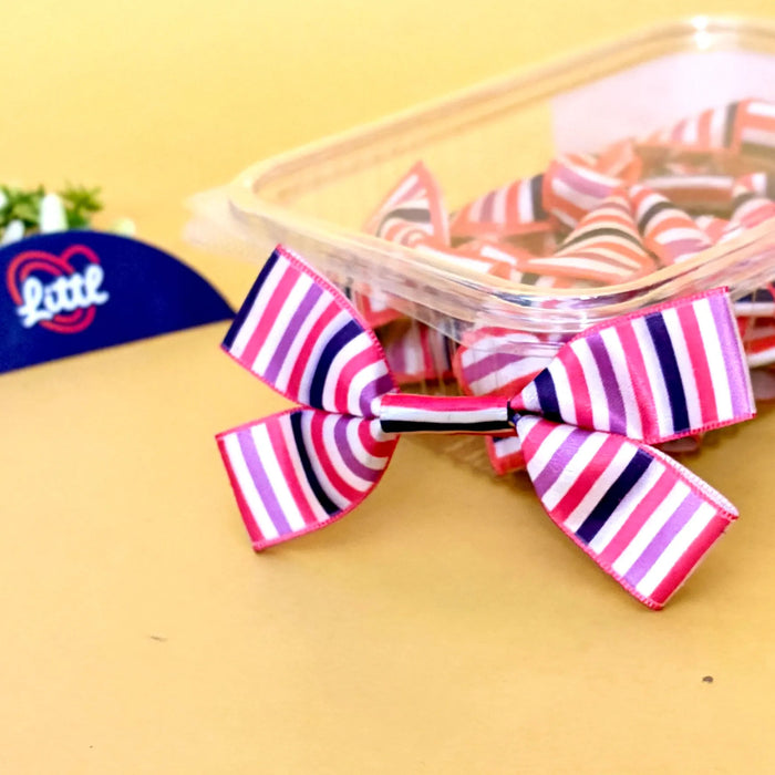 Stripe Candy Pink – Ready-Made Satin Bows, Simple or Tail, Pack of 10